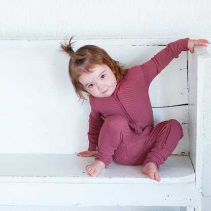 ZIP ROMPER - Mauve Ribbed - Tenth & Pine - zip rompers - ribbed - 0/3m