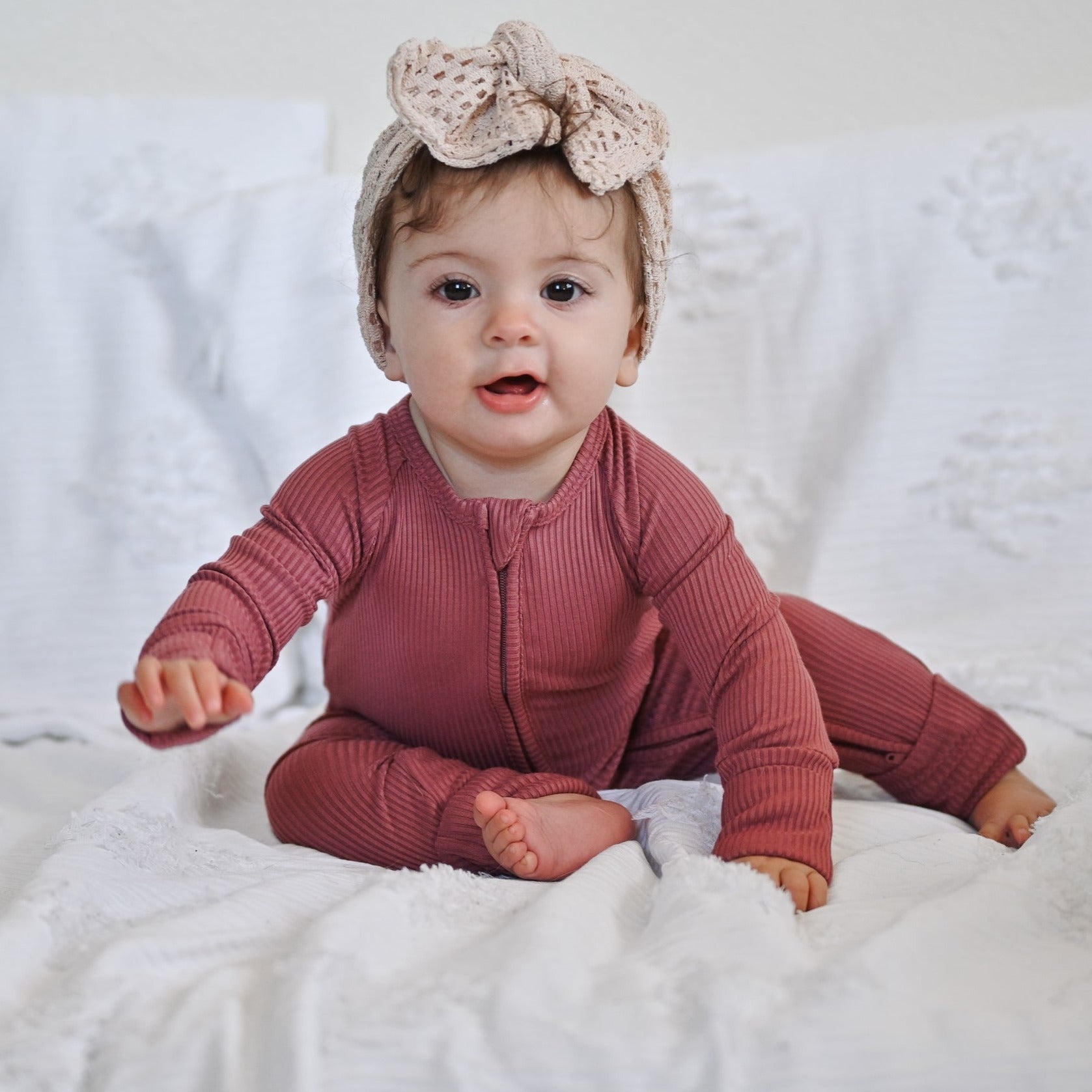 ZIP ROMPER - Mauve Ribbed - Tenth & Pine - zip rompers - ribbed - 0/3m